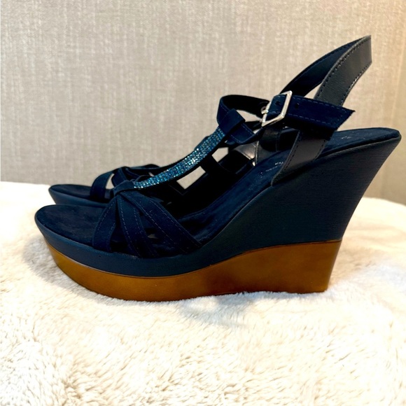 Made in Italy wedge shoes blue suede like size 10 - Picture 2 of 5